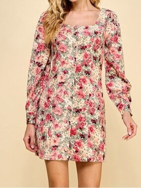 TCEC Hey Babe Bloom to it Pink Floral Square-Neck Mini Dress NWT Medium